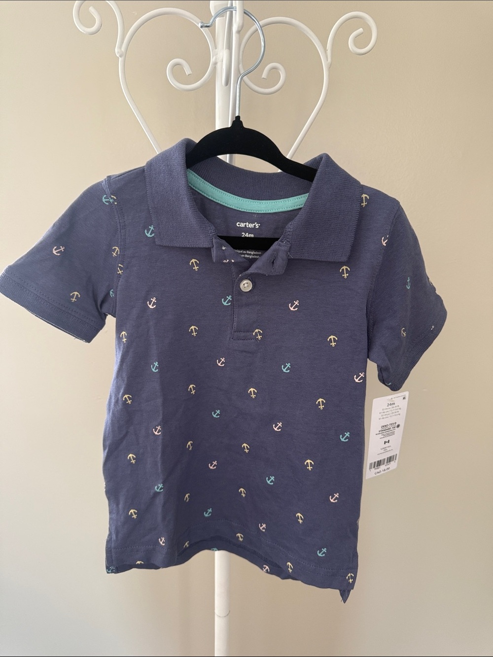 Carter's Navy Polo with Multicolor Anchor Embroidery